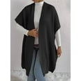 thumbnail image 5 of Women'S Ribbed Knit Cardigan Batwing Short Sleeve Oversized Casual Sweater Chunky Side Split Long Coat Black One size, 5 of 9