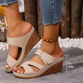 thumbnail image 2 of Dakaela Women Dressy Wedge Sandals Comfortable Walking Soft Leather Platform Slides Arch Support Casual Slip on Summer Shoes Size 6-10 Beige, 2 of 9