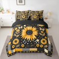 thumbnail image 2 of Manfei Vibrant Sunflower Comforter Set 7pcs for Kids, Black Gold Queen Bedding Sets, Rustic Butterfly Animal Reversible Bedroom Decor, 2 of 7