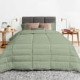 thumbnail image 2 of 5 Piece Luxury Long Box Pattern Comforter By D.N.G. BEDDINGS Set Premium Super Soft, All Season, 800 Thread Count, 100% Egyptian Cotton, Oversized Super King Size Light Sage Color, 2 of 5