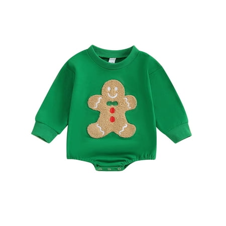 

Bmnmsl Baby Girl Boy Christmas Romper Cartoon Gingerbrend Men Embroidery Long Sleeve Sweatshirt Jumpsuit for Fall Winter