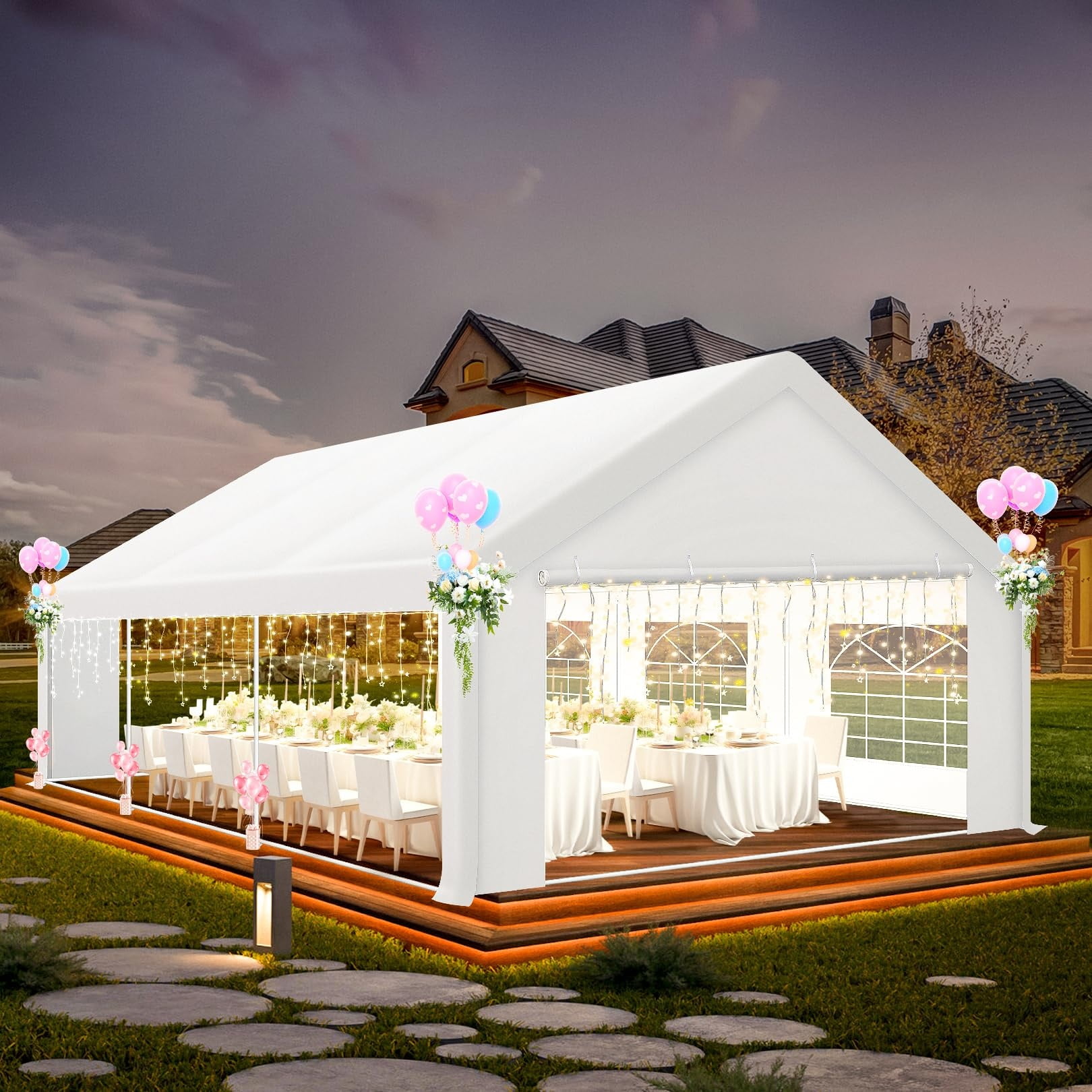 COBIZI 20x20ft Party Tent Heavy Duty, Wedding Tent, Event Tents for Parties, Carpas para Fiestas with Removable Sidewalls, Large Tent with Built-in Sandbag, UV50+, Big Tent for Party, Carport, White