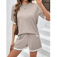 thumbnail image 4 of Ekouaer Womens Knit Lounge Set 2 Piece Sweater Sets Short Sleeve Pullover Tops Loungewear Khaki M, 4 of 5