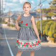 thumbnail image 2 of Sunny Fashion Girls Dress Black White Striped Apple Embroidery Gingham Holiday Casual 4-5 Years, 2 of 9