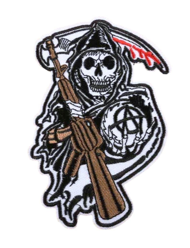 Grim Reaper skeleton  Embroidered iron on patch 4.5" x 4" 
