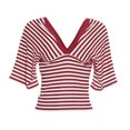thumbnail image 6 of vigerkar Women Y2K Striped V Neck Cinched Waist Tops Batwing Sleeve Backless Shirt | Short Sleeve Ruched Crop Tops, Open Back Fitted Tee Shirt, Summer Going Out (Wine, L), 6 of 7
