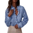 thumbnail image 2 of Endives Womens Plaid Shirts V Neck Button Down Blouse Casual Wrinkle Long Sleeve Trendy Tops Work Checkered Shirts, 2 of 4