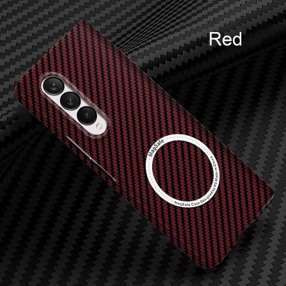 Compatible with Galaxy Z Fold 4 Case,Carbon Fiber Slim Magnetic Case for Samsung Galaxy Z Fold 4 5G 2022,Slim Case Hard Shockproof Thin Phone Case Support Wireless Charger, Red
