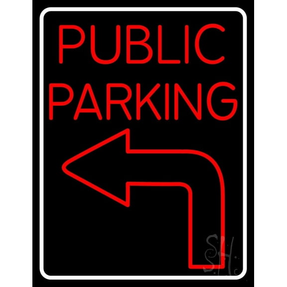 Public Parking With Arrow LED Neon Sign 24 x 31 - inches, Clear Edge Cut Acrylic Backing, with Dimmer - Bright and Premium built indoor LED Neon Sign for Bar decor.