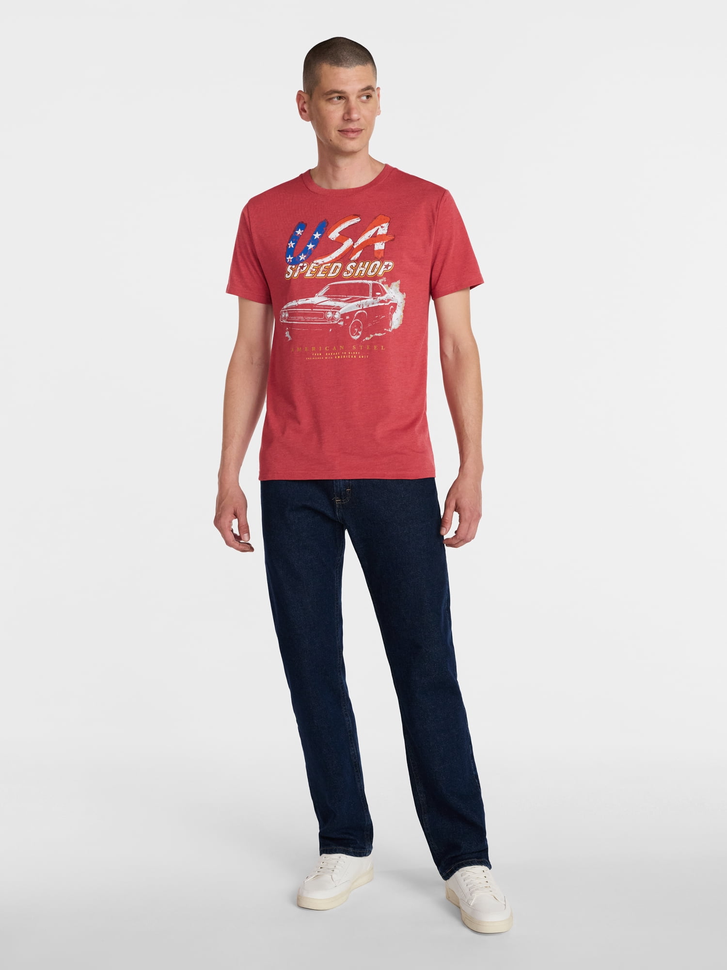 Americana Men's and Big Men's Muscle Car Graphic Tee Shirt from Way to Celebrate, Sizes XS-3XLT