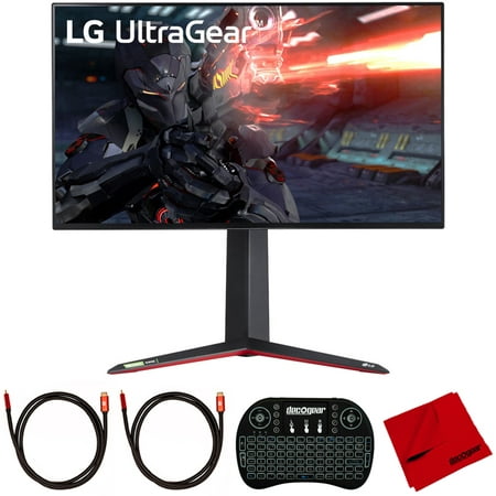 LG 27GN950-B 27 inch UltraGear 4K UHD Nano IPS 1ms 144Hz G-Sync Gaming Monitor Bundle with 2.4GHz Wireless Keyboard, 2x 6FT Universal HDMI 2.0 Cable and Microfiber Cleaning Cloth