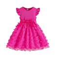 thumbnail image 2 of AUNVITO Girls Dress with Ribbed Flutter Sleeves Round Neck and 3D Butterfly Tulle Casual Elegant, 2 of 9
