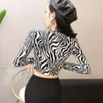 thumbnail image 4 of Women's Zebra Print Turtleneck Slim Long Sleeve Crop Top, 4 of 5