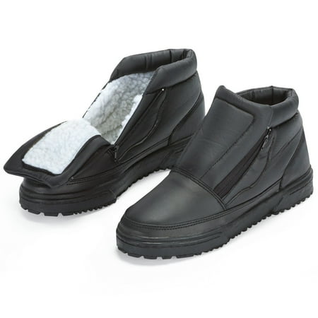 Black Fleece Boots Water Resistant Fleece Insulated Snow Boots with Flip-Out Ice Grippers and Skid-Resistant Soles, 6, Women ()