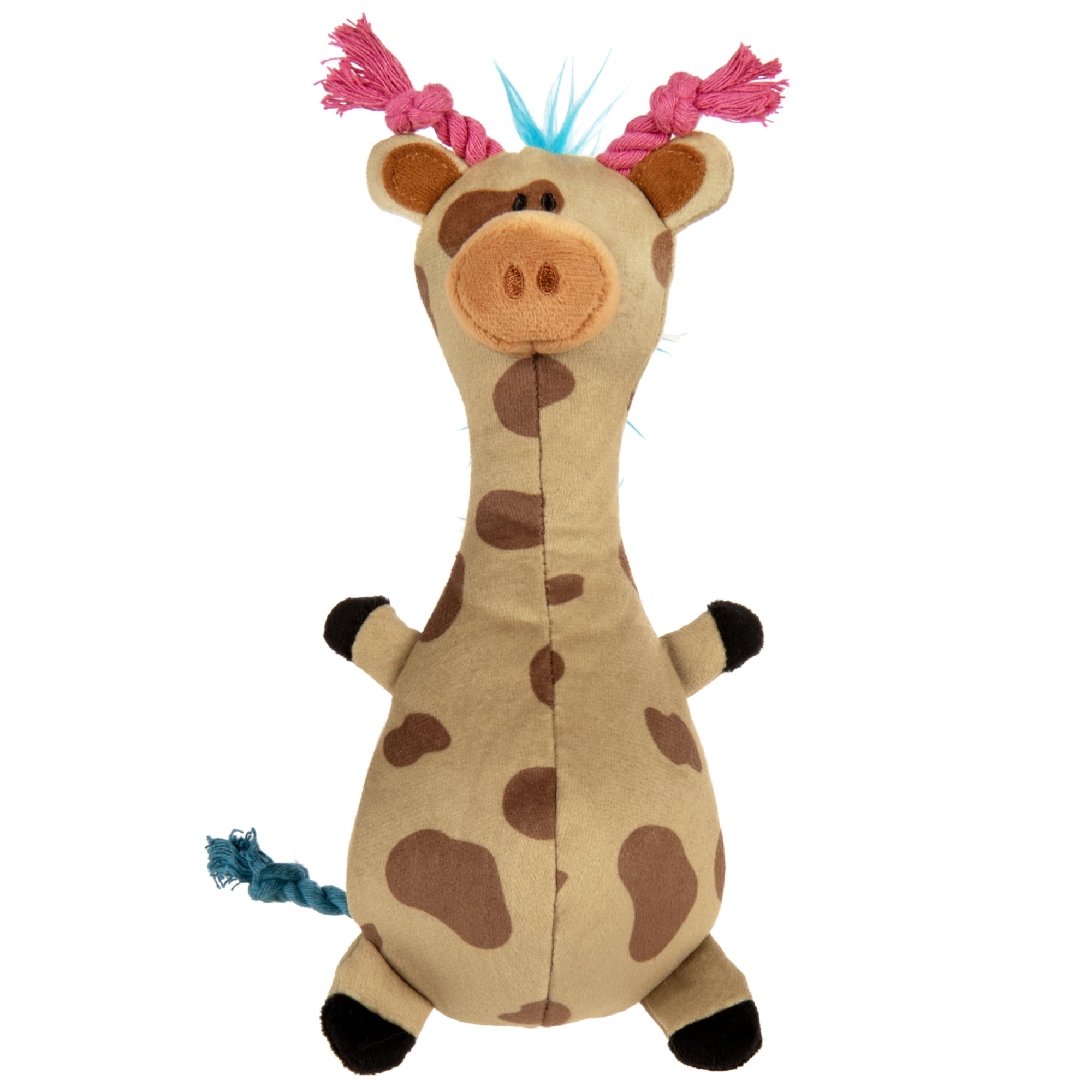 TrustyPup Tough 'N Fun Long Neck Giraffe Plush Squeaky Chew Guard Dog Toy, Tan Small
