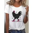 thumbnail image 1 of Women'S Chic Rooster Graphic T-Shirt, Short Sleeve Crew Neck Casual Top, 100% Cotton Knit Fabric, Medium Stretch, All Season Wear, Applique Detail, Regular Fit - Summer & Spring Fashion, 1 of 4
