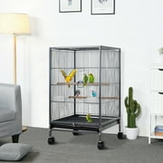 35 inch Birdcage with Stand Parrot Cage for Large Birds Parakeet Cage Wrought Iron Jaulas Para Pajaros with Play Open Top, Bottom Tray, 2 Feeders for Parakeets, Canary, Cockatiel