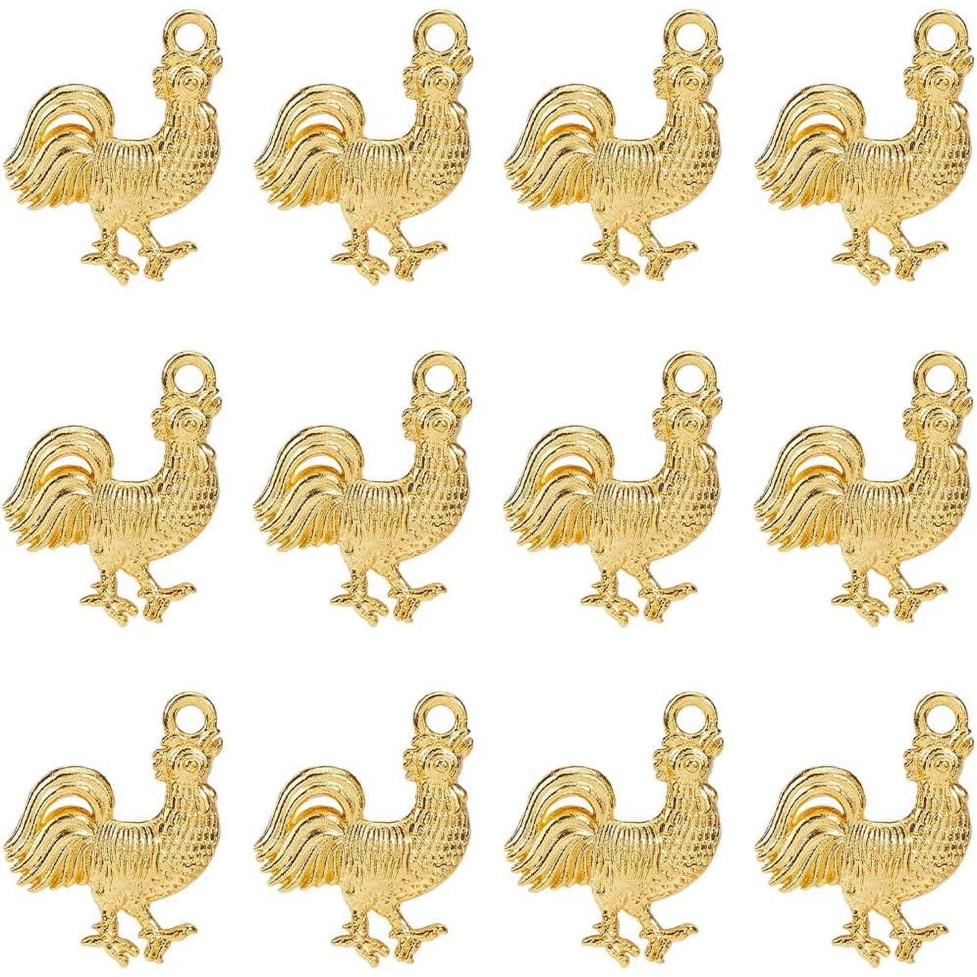 1 Box 30pcs Real 18K Gold Plated Chicken Charms Rooster Charms Alloy Metal Golden Cute Figures Animal Figures Farm Cock Charm Charms Easter Party Women Adult DIY Supplies