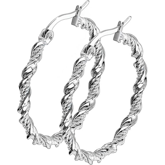 Rope Chain Hoop Earrings Women's Hypoallergenic Silver 316L Surgical Stainless Steel 35mm[q261]