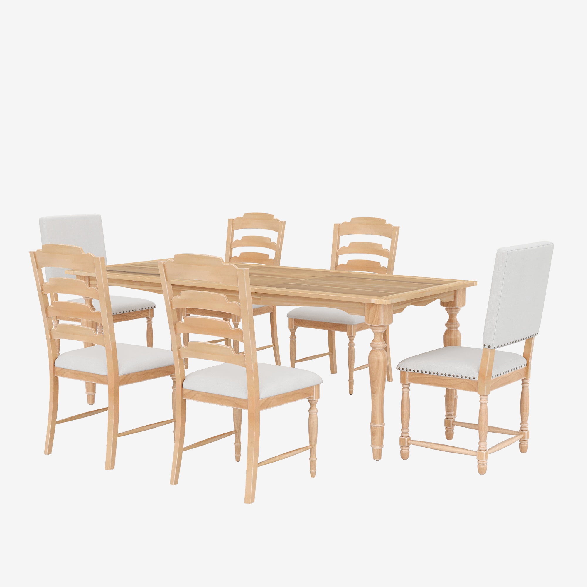 EUROCO 82.7" 7PCS Vintage Extendable Dining Table Set for 6-8,Wood Dining Room Table Set with Removable Leaf,4 Serrated Back Chairs and 2 Upholstered Back Dining Chairs,Rectangular Table Set for 6