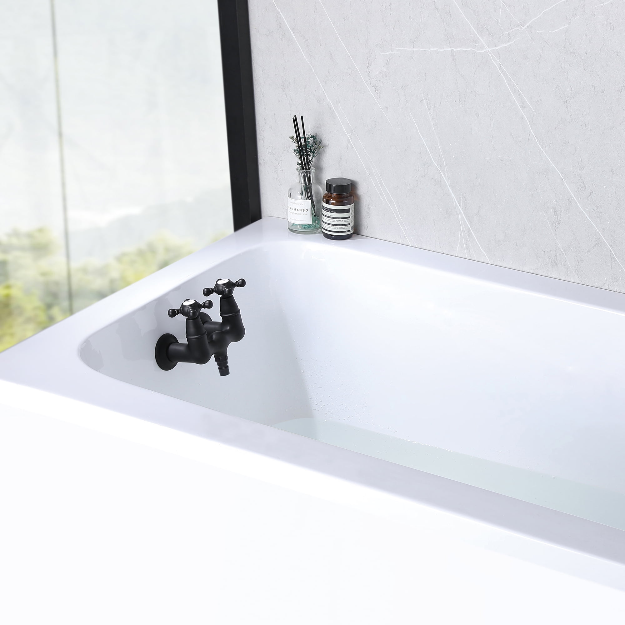 SUMERAIN Vintage Leg Tub Filler 3-3/8-Inch Center Wall Mount Tub Faucet, Cross Handle Matte Black