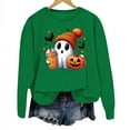 thumbnail image 5 of WEIWEN Women's Halloween Sweatshirt Cute Ghost Graphic Pullover Tops Funny Novelty Pumpkin Printed Long Sleeve Crewneck Fall Sweaters for Women Fashion Clothing Green, S, 5 of 5