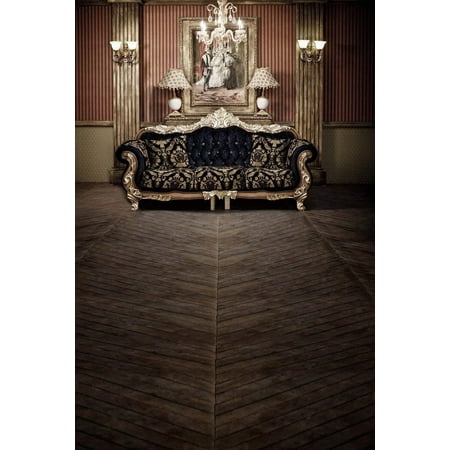 

ABPHOTO Polyester Vintage Wooden Floor Throne Sofa Chandelier Hall Wedding Scene Studio Props 5x7ft Photo Backgrounds
