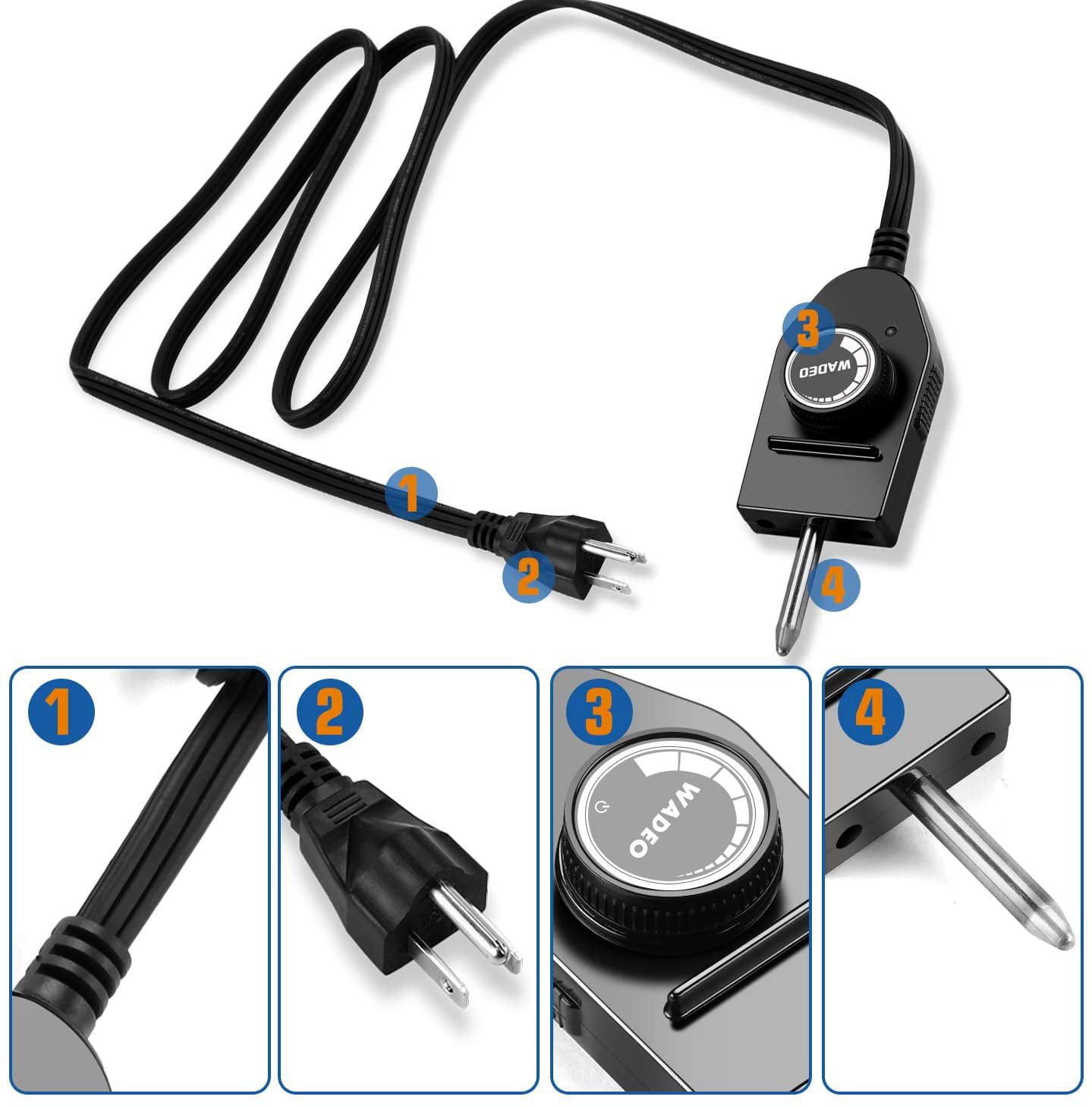 NEW Replacement ELECTRIC SMOKER BBQ GRILL HEATING ELEMENT ADJUSTABLE THERMOSTAT CORD CONTROLLER