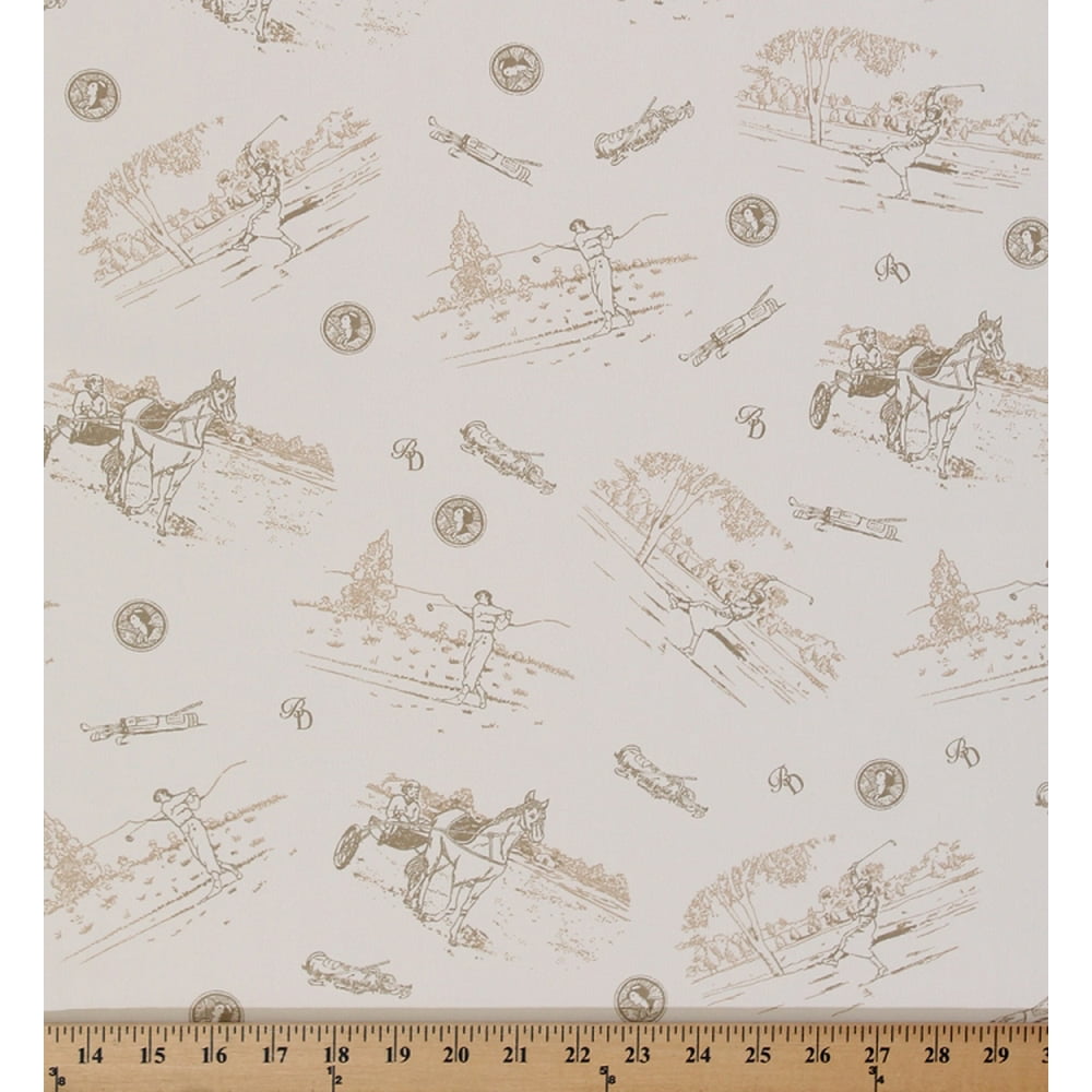 Golfing Scene Vintagelook Cream Golfers Golfer Golf Cotton Polyester