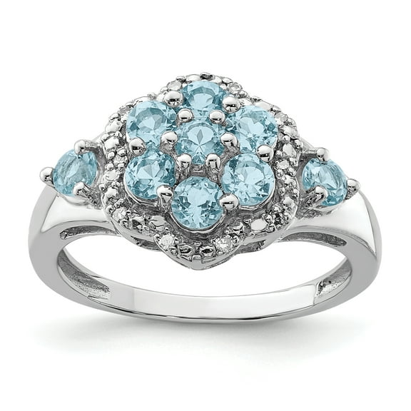 Primal Silver Sterling Silver Rhodium Diamond and Light Swiss Blue Topaz Ring