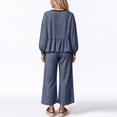 thumbnail image 5 of Szluipve Women Gingham Plaid 2 Piece Outfit Long Sleeve Ruffle Hem Loose Top Wide Leg Cropped Pants Casual Loungewear Set Dark Blue L, 5 of 5