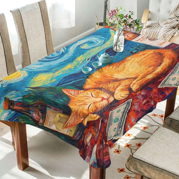 BZSMCE Square Tablecloth Sleeping Cat Print Pattern Tableclothes