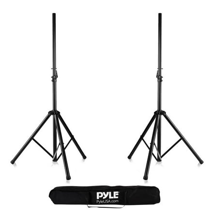 - Pyle Universal Dual PA DJ Tripod 2 Speaker Stand Kit With Adjustable Height & Storage Bag Constructed with Heavy Duty Durable Steel and Lightweight for Easy Mobility Safety PIN Screw Locks