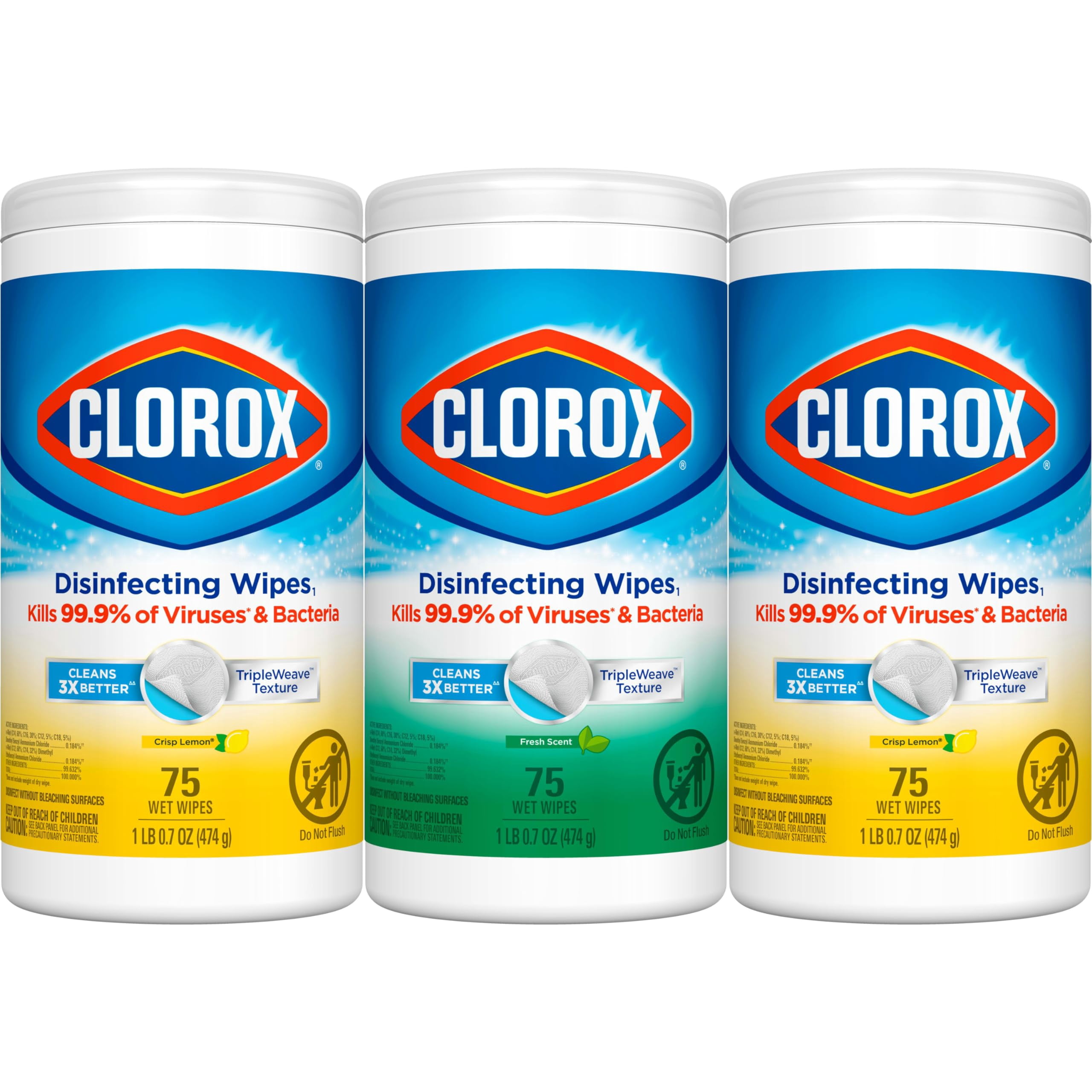 Clorox Disinfecting Wipes Value Pack Bleach Free Cleaning Wipes - 75ct/3pk (Pack of 14)