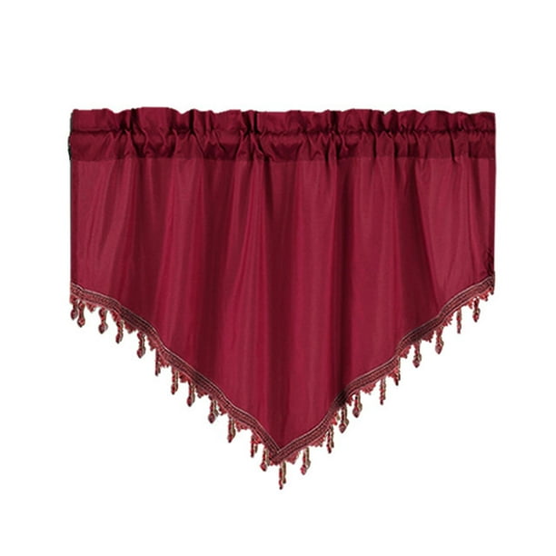 Cortina corta con cenefa para tratamiento de ventanas, cortina corta triangular Rojo