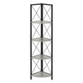 thumbnail image 2 of JERFIT 4 Tier Corner Bookshelf with X-Design Metal Frame, Grey Laminated Shelves for Living Room, Bedroom & Office Storage, 2 of 10