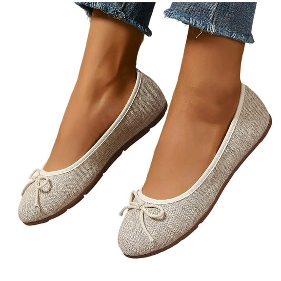 THDHVS Casual Shoes for Women,Womens Dress Shoes,Women Round Toe Flats Comfortable Fashion Flat Shoes for Women Dressy Slip-ons Loafers Beige 6.5