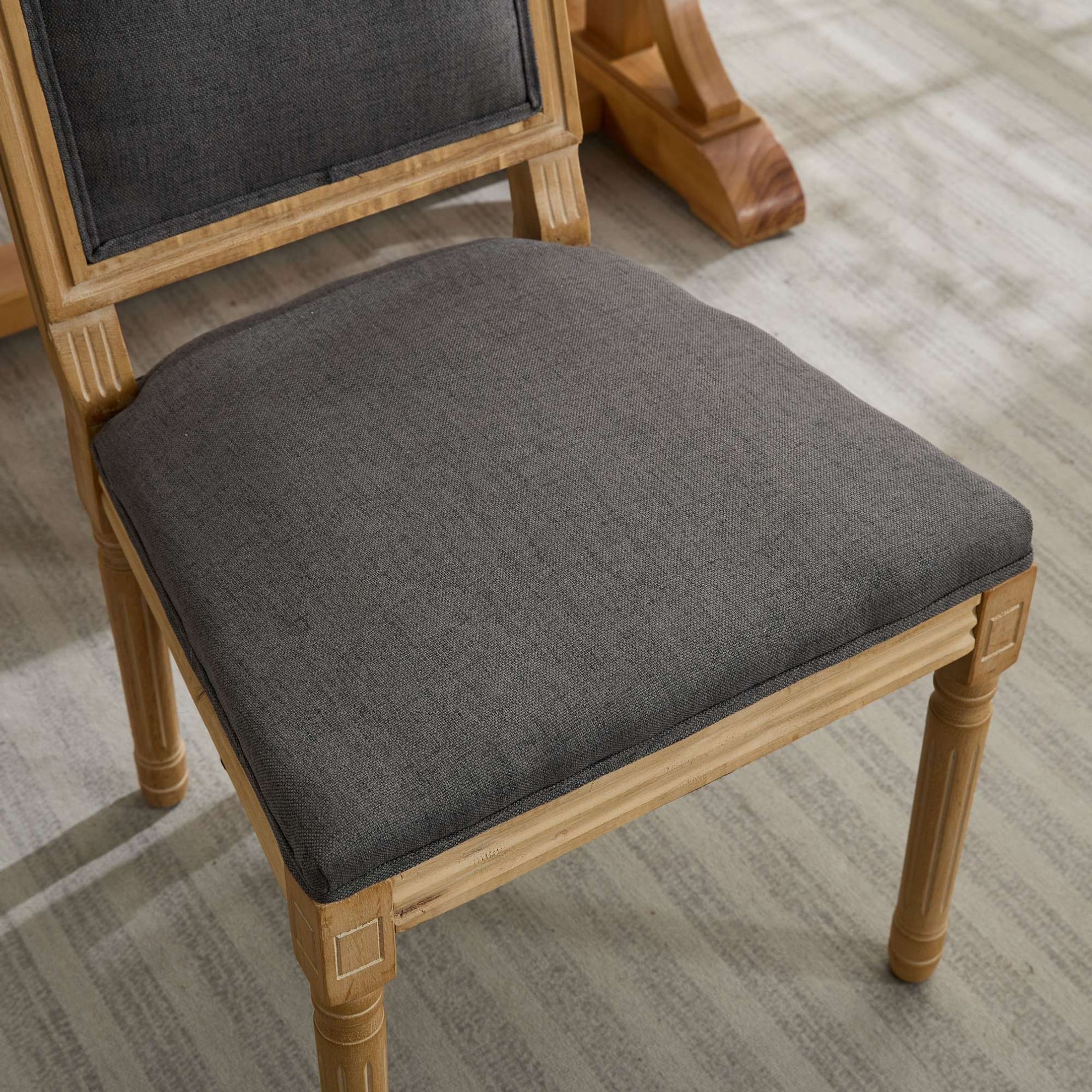 GDF Studio French Dining Chairs Set of 2 with Upholstered Backrest, Solid Rubberwood Frame, Gray
