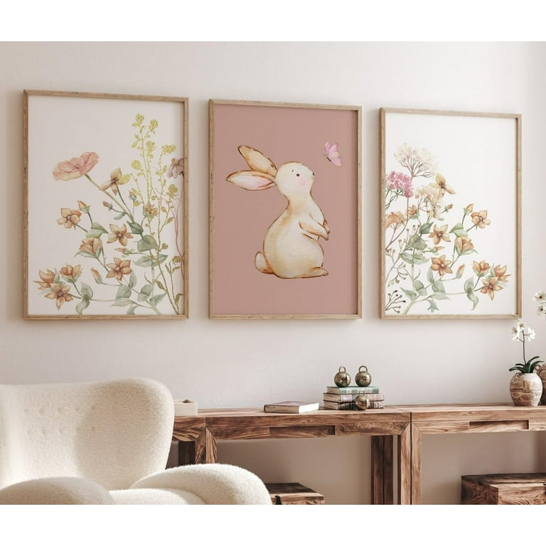 Pieces Floral Canvas Art Print Wildflower Bunny Nursery Wall Art