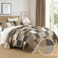 thumbnail image 4 of Bedduvit Farmhouse Plaid King Size Quilt - 100% Cotton Brown Gray Black Patchwork Quilts Bedspreads for King Bed, Cabin Rustic Lightweight Reversible Quilt Set, All-Season 3-Piece Bedding Set, 98x106, 4 of 9