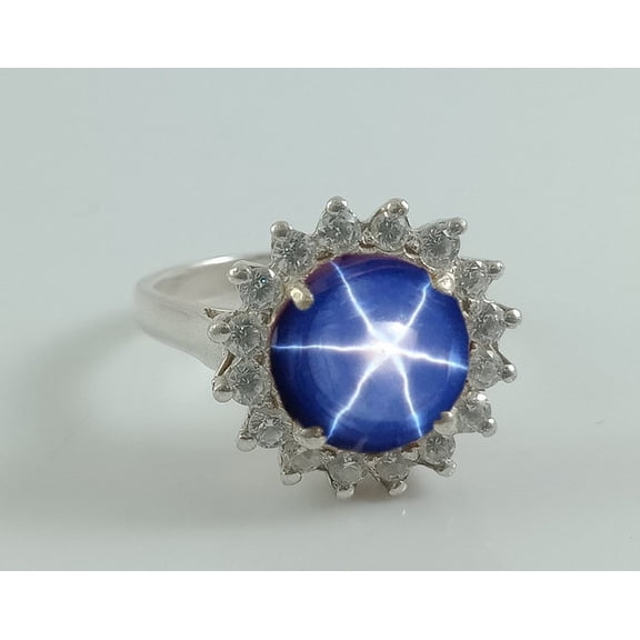 AFGEMSNJEWELLERY Blue Lindy Star Sapphire Ring for Women, 925 Sterling Silver, Handmade Natural Sapphire Jewelry, Engagement Gift Silver 3