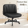 thumbnail image 3 of COOLHUT 26" W Criss Cross Chair with Wheels, Cross Legged Office Chair, Armless Adjustable Vanity Desk Chair, Wide Seat and 2-Layer Cushions, PU Leather, Black, 3 of 8