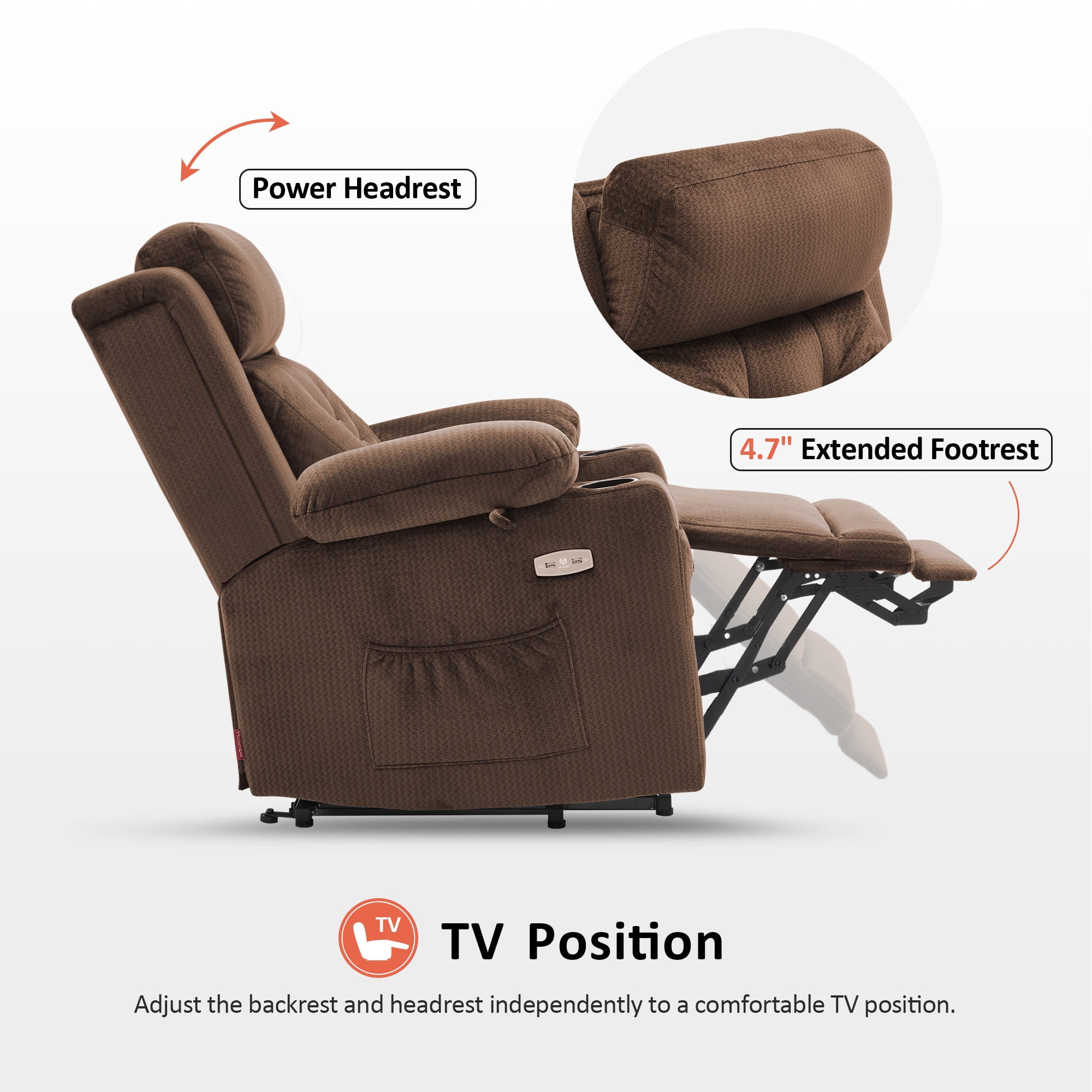 MCombo Small Triple Motor Power Lift Recliner Chair for Petite Elderly, Adjustable Headrest, Infinite Position, Fabric(Brown)