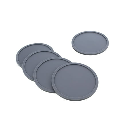 

5pcs Silicone Drink Coaster Placemats Thick Cup Mug Glass Bottle Placemats Nonslip Table Cup Mat Safe Pad (Dark Grey)