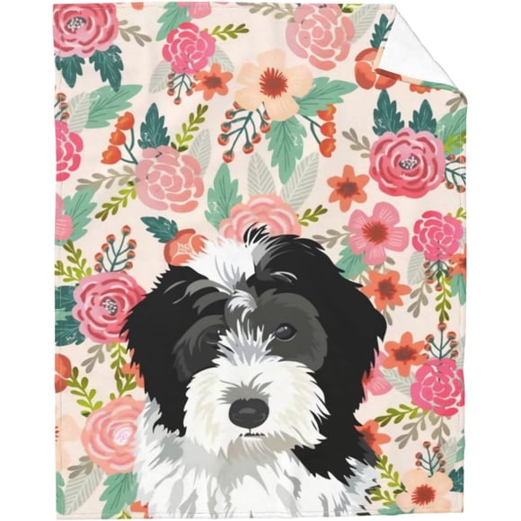 Bernedoodle Dogs Floral Boho Flowers Cute Animals is Life Dog Funny 3D Printing Blanket Throw Ultra Soft Light Cozy Flannel Blankets for Bedroom Bed and Sofa Quilt Birthday Gifts Stuff 80"x60"