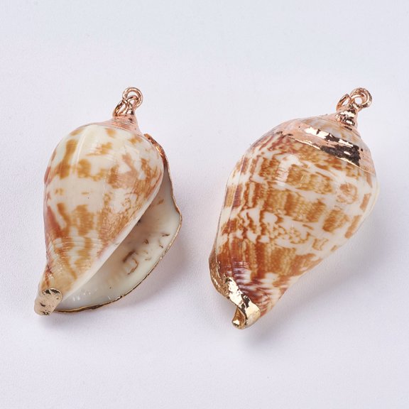 10pcs Electroplate Spiral Shell Pendants with Iron Findings Conch Light golden 36~46x19~25x15~20mm Hole: 3mm