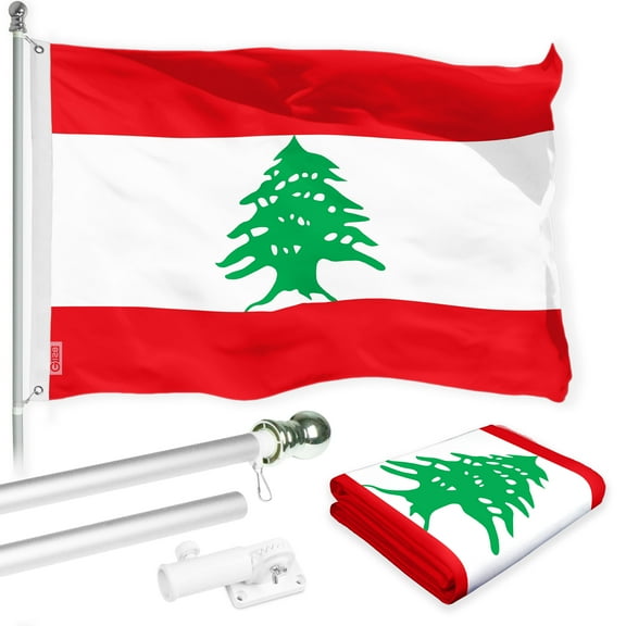 G128 Combo Pack: 6 Ft Tangle Free Spinning Flagpole (Silver) & Lebanon Flag 3x5 Ft Printed 150D Polyester, Brass Grommets (Flag Included) Aluminum Flag Pole