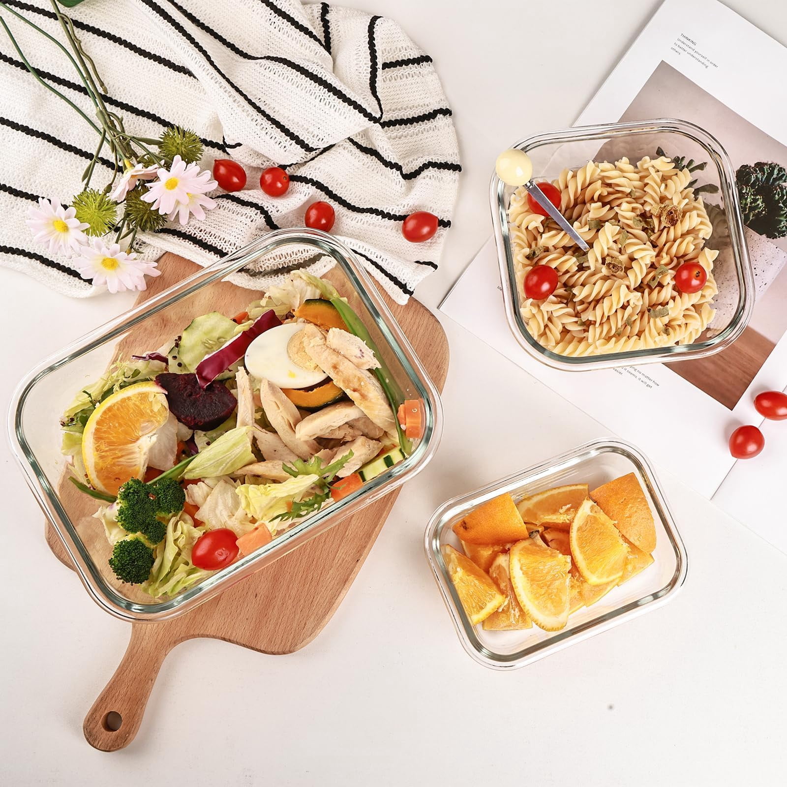 Glass Food Storage Containers with Lids – Airtight Meal Prep Containers, Leak-Proof Locking Bento Boxes for Microwave, Oven, Freezer, Dishwasher, BPA Free