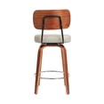 thumbnail image 6 of ClinQ 26 inch Swivel Counter Height Bar Stools Set of 1, Faux Leather Seat with Back, Walnut Bentwood Legs and Metal Footrest, Grey-Sliver Footrest, 6 of 11