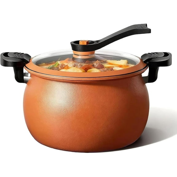 Multifunctional Large Capacity Non-Stick Pressure Cooker, Micro Pressure Cooker, Visible Transparent Glass Cover, Anti-Scalding Handle, for Family Mealss (1pcs-Orange)